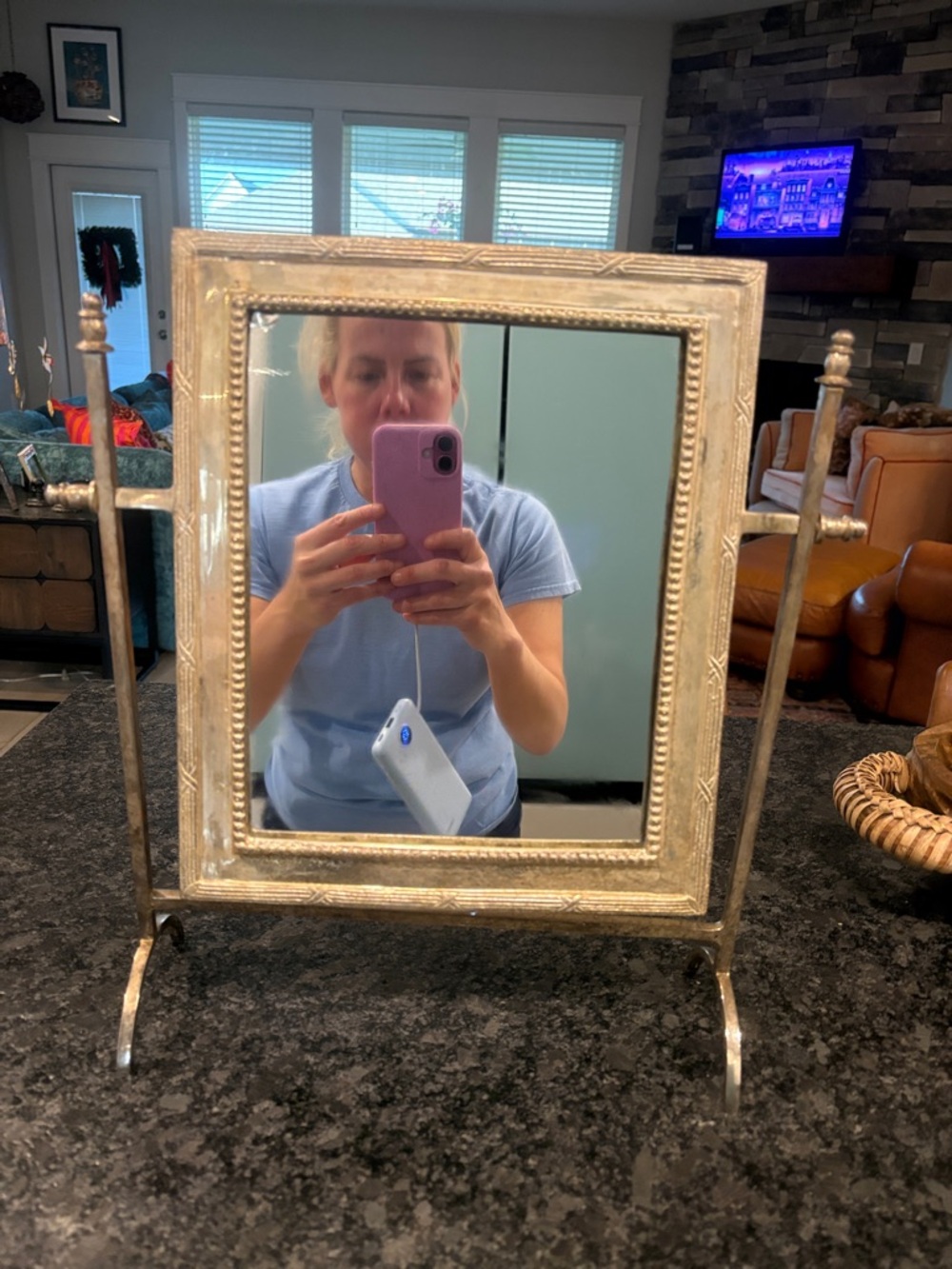 Vintage Style Tilt Vanity Mirror in Distressed Gold